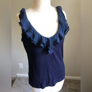 Navy Ruffle Sleeveless Top